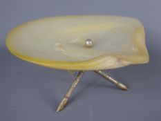 A Chinese Silver and Mother of Pearl Shell Stand, formed as a dish, circa 1920's.