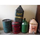 Five Large Oil Drums, including 'Alladin Pink', 'Wells Waste Oil', 'Valor Drum for Coopers motor