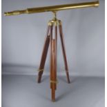 A Vintage Brass Telescope on Brass and Wood Tripod.