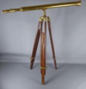 A Vintage Brass Telescope on Brass and Wood Tripod.