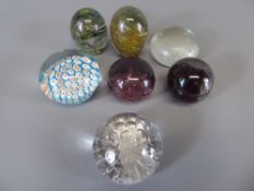 Miscellaneous Glass Paperweights, including a blue caned paperweight, faceted paperweight, Mdina