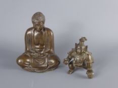 A Bronze Buddha, depicted seated in a contemplative pose approx 12 cms, the other a Hindu deity