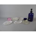 Miscellaneous Cut Glass, including rectangular salt, two oval trinket dishes, pink trinket dish,