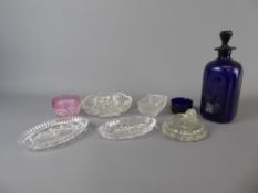 Miscellaneous Cut Glass, including rectangular salt, two oval trinket dishes, pink trinket dish,
