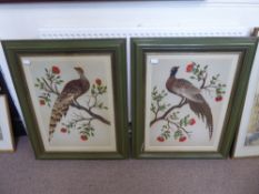 Two Large Feather Art Works, depicting cock-pheasant and hen, approx 68 x 54 cms, framed and