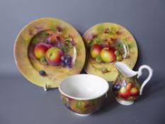 Royal Worcester Style Hand-Painted Plates, Sugar Bowl and Creamer, painted by H. Ayrton, and R.