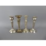 A Pair of Travelling Candlesticks, Birmingham hallmark, dated 1924, mm W, together with two