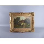 A Victorian Oil on Canvas, entitled 'Stourbridge Cottage', presented in a gilt wood frame, approx 34
