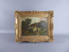 A Victorian Oil on Canvas, entitled 'Stourbridge Cottage', presented in a gilt wood frame, approx 34