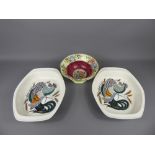 Two Vintage Poole Pottery Vegetable Dishes, depicting cockerel, approx 27 x 31 cms, together with