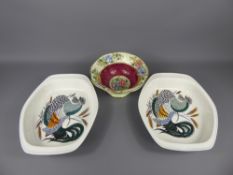 Two Vintage Poole Pottery Vegetable Dishes, depicting cockerel, approx 27 x 31 cms, together with