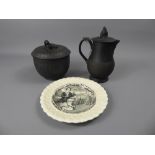 An Antique Wedgwood Basaltic Lidded Bowl, the bowl having a spaniel to the top, together with a