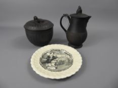 An Antique Wedgwood Basaltic Lidded Bowl, the bowl having a spaniel to the top, together with a