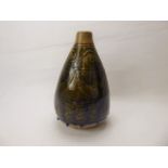 R. Higgs Studio Pottery, ovoid design with green and blue drip glaze, incised decoration, approx