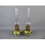 Two Faience-Style Glass-Bottomed Paraffin Lamps.