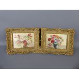 A Pair of Miniature Oils on Board, Floral Still Life, approx 13 x 9 cms, framed, label to verso