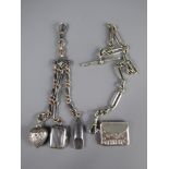 A Silver Fob Chain with Silver Stamp Box approx 24.8 gms, together with another silver and 9 ct gold