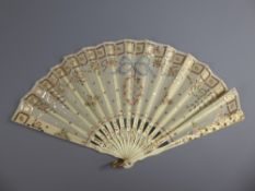 A 19th Century Delicate Wedding Fan, with bone guard sticks, decorated with mother of pearl.