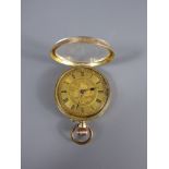 A Lady's 14ct Yellow Gold Open Facet Pocket Watch. The watch having a gold coloured face with