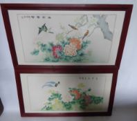 A Pair of Chinese Watercolours, depicting 'Flowering Peony', with character marks, framed and