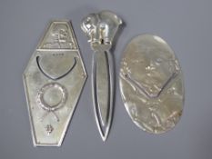 Three Silver Character Bookmarks, depicting, a skull, elephant and Humpty Dumpty. (3)
