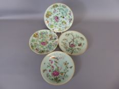 Seven 19th Century Cantonese Celadon Famille Rose Side Plates.