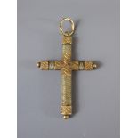 An Antique 14 / 15 ct Yellow Gold and Plaited Hair Mourning Cross.