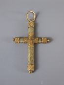 An Antique 14 / 15 ct Yellow Gold and Plaited Hair Mourning Cross.