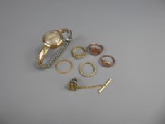 A Lady's Gold Watch, five gold rings, a gentleman's tie-pin (testing)