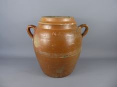 Three French Twin-Handled Storage Jars (two with lids).