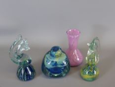 Miscellaneous Glass, including two Mdina seahorse's, together with two Mdina glass vases. (4)
