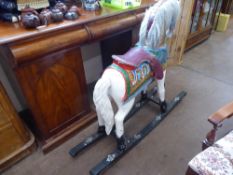 A Vintage White Wooden Decorated Fairground Horse on Rockers, approx 94 x 123 cms to include