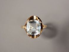 A Vintage 9ct Yellow Gold and Aquamarine Ring, the cushion-cut aquamarine measures approx 9 mm, size