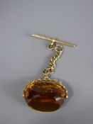 A 9ct Gold and Yellow Stone Fob Seal, approx 51 gms.