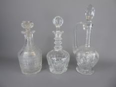 Three Antique Cut Glass Decanters and Stoppers, approx 27, 30 and 32 cms respectively. (3)