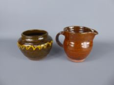 Two Early Rare (1930's) St Ives Earthenware Items, including a brown-glazed milk jug, approx 10.5