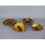 Four Dieter Kunzemann Cold Stone Glazed Pottery pin dishes, two brown and decorated with yellow,