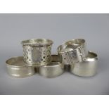 Five Silver Early 20th Century Napkin Rings, including Chester hallmark dated 1870, Chester hallmark