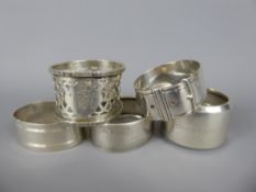 Five Silver Early 20th Century Napkin Rings, including Chester hallmark dated 1870, Chester hallmark