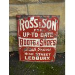 A Vintage Metal Painted Sign, advertising 'Ross and Son of Ledbury Boots and Shoes', approx 45 x