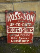 A Vintage Metal Painted Sign, advertising 'Ross and Son of Ledbury Boots and Shoes', approx 45 x