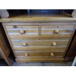 A Vintage Pine Chest of Drawers, having two short drawers and three long, with pine knob handles,