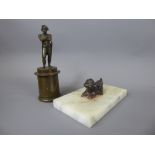 A Bronze Figurine of Napoleon, approx 13 cms together with a bronze miniature of a Foo Dog. (2)