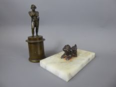 A Bronze Figurine of Napoleon, approx 13 cms together with a bronze miniature of a Foo Dog. (2)