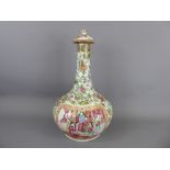 A 19th Century Porcelain Cantonese Famille Rose Covered Onion-Vase, hand-painted with characters and