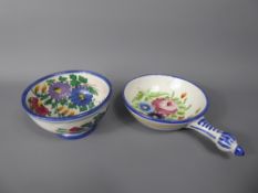Two Hand Painted Italian Castelli Majolica Bowls, 1 x 12 cms dia, the other a olive dish with handle