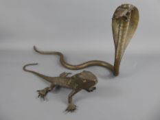 Two Bronzed Reptile Studies of a Lizard and a Cobra.