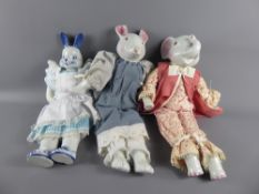 Six Porcelain Animal Dolls, the dolls with hand-painted porcelain heads, hands and feet, complete