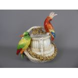 A Continental Basket, moulded with two parakeets, marks to base, approx 26 cms (wf).
