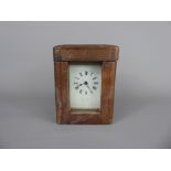 French Brass Carriage Clock, white enamel face with Roman dial, retailer Wall & Son, Ross on Wye,